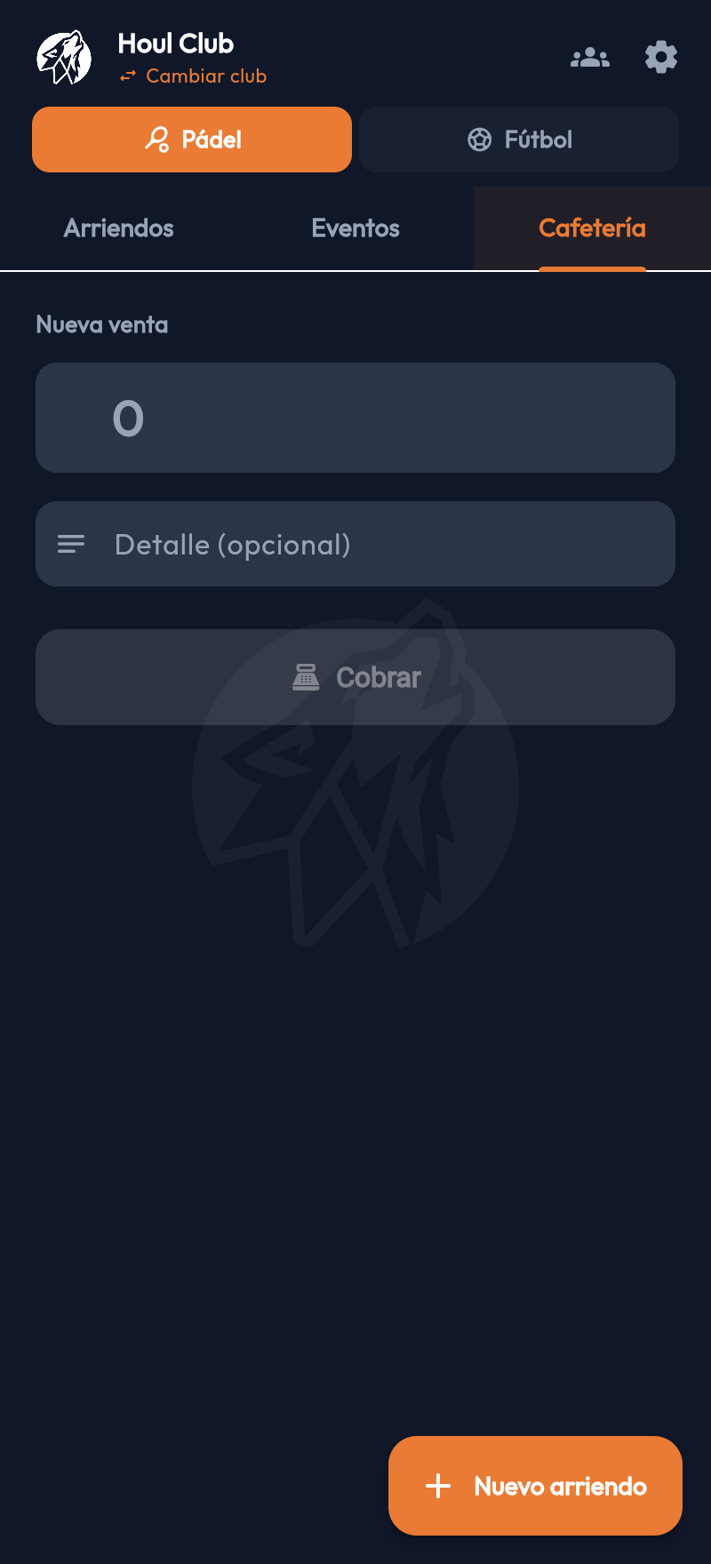 Venta de cafetería en Houl POS con monto y botón cobrar